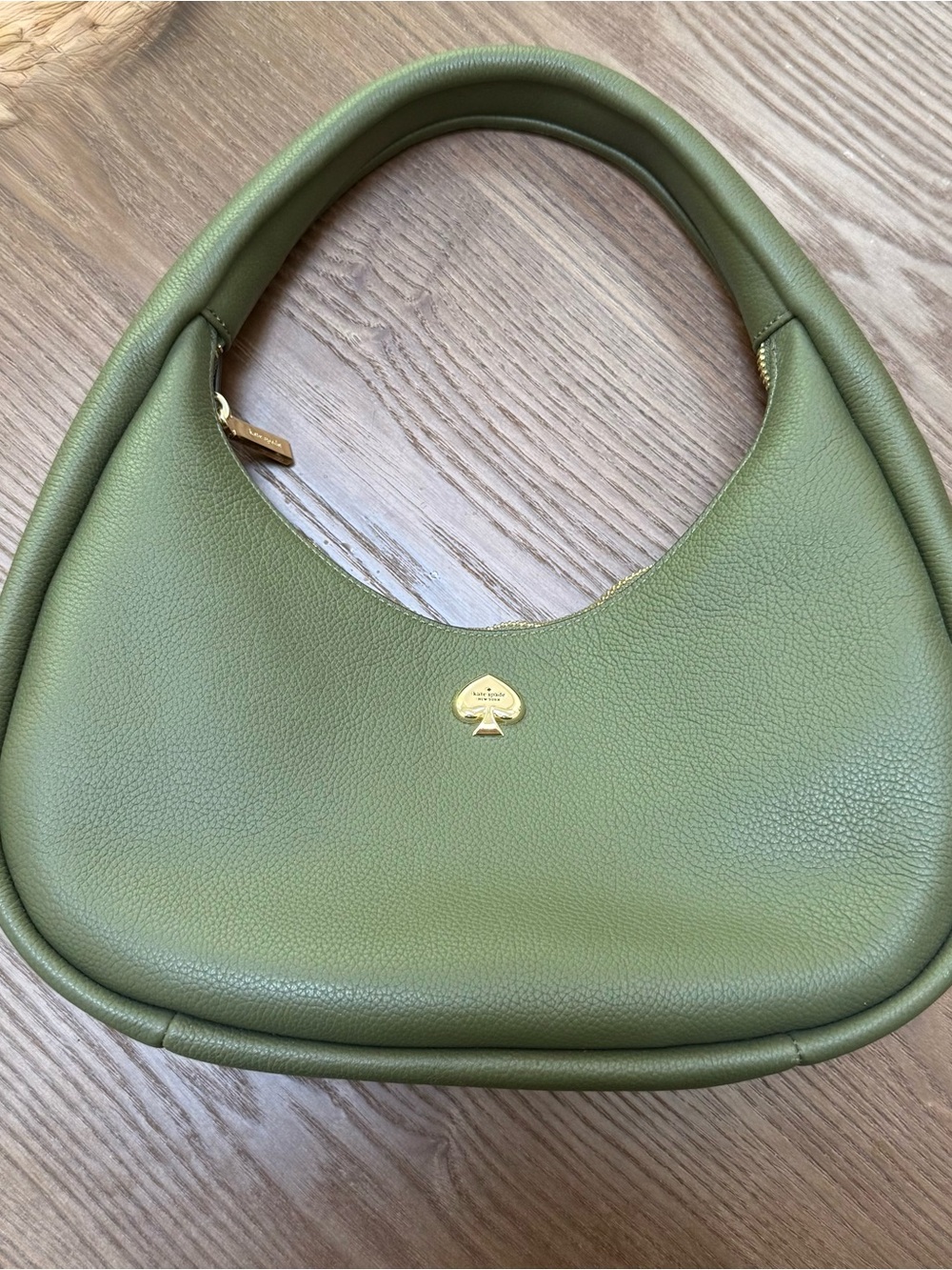 kate spade Olive Green Pebbled Leather Hobo with Gold Spade Logo